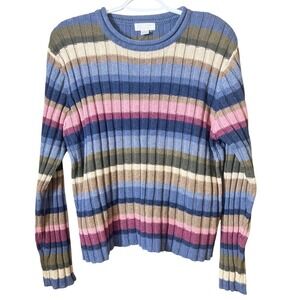NWOT Christopher‎ & Banks Pastel Striped Ribbed Knit Sweater Large 90's Coastal
